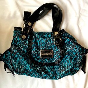 Very cute rare Betsey Johnson Betseyville Teal Blue Leopard Print Purse